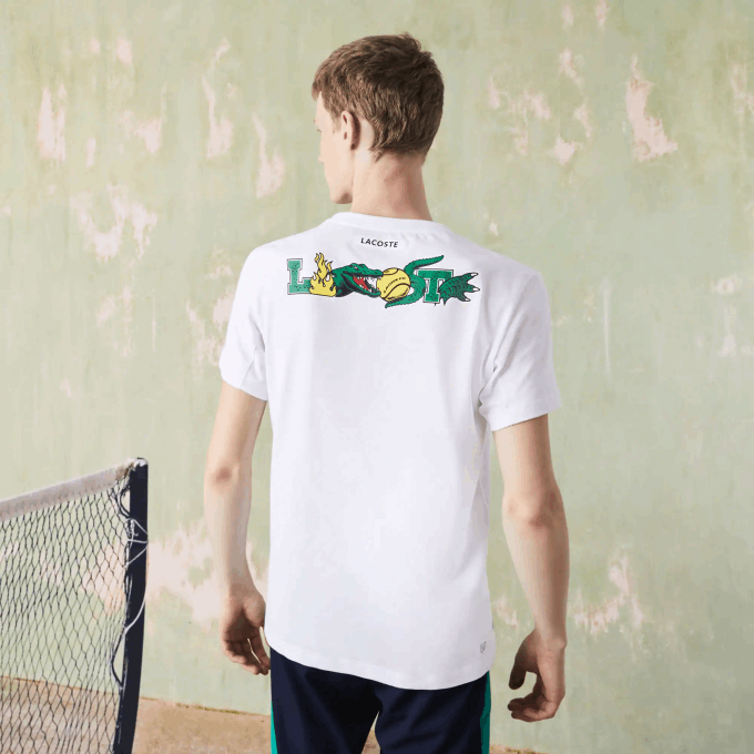 Men Lacoste V0ZN681 White 001 SPORT Crocodile Print Tennis T-Shirt - Image 2