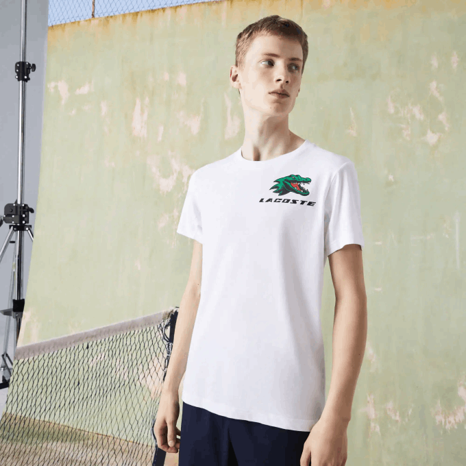 Men Lacoste V0ZN681 White 001 SPORT Crocodile Print Tennis T-Shirt - Image 1