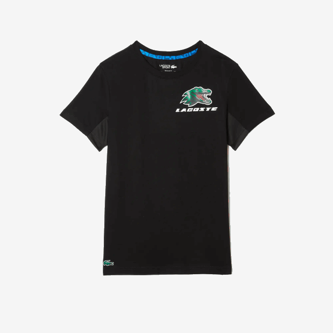 Men Lacoste V0ZN682 Black 031 SPORT Crocodile Print Tennis T-Shirt - Image 5