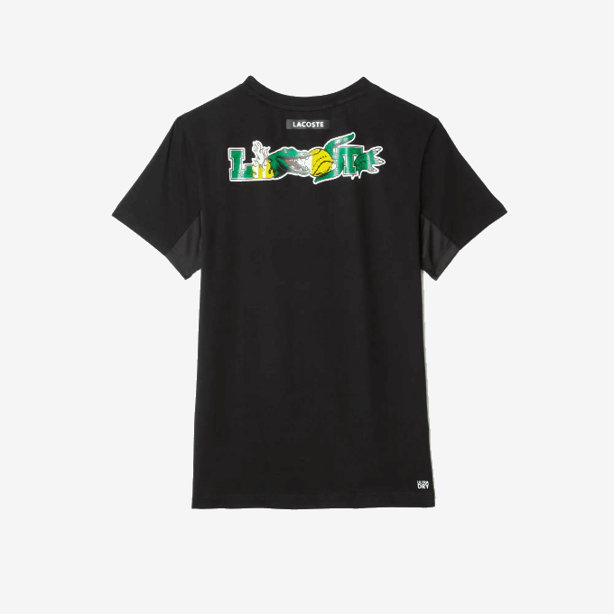 Men Lacoste V0ZN682 Black 031 SPORT Crocodile Print Tennis T-Shirt - Image 6