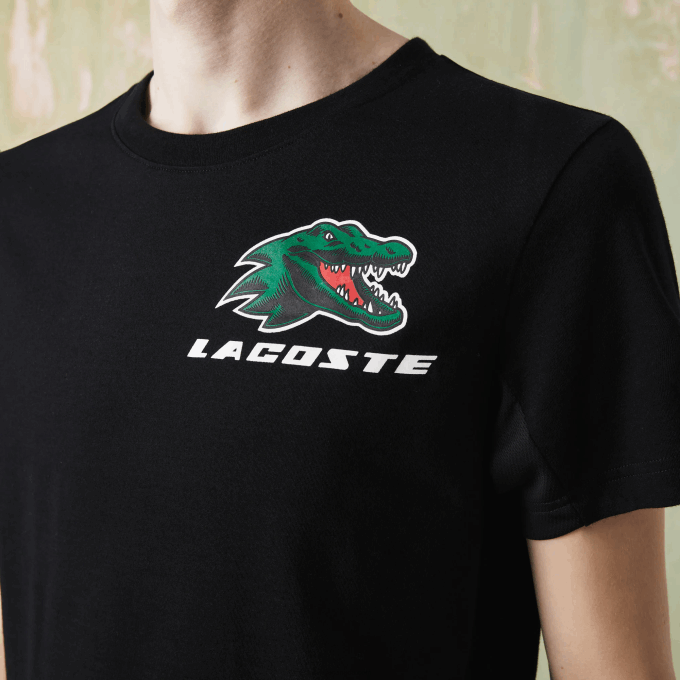 Men Lacoste V0ZN682 Black 031 SPORT Crocodile Print Tennis T-Shirt - Image 7