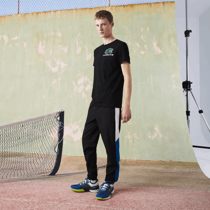 Men Lacoste V0ZN682 Black 031 SPORT Crocodile Print Tennis T-Shirt - Image 1