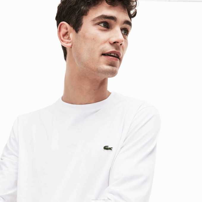 Men Lacoste V0ZN689 White 001 Crew Neck Pima Cotton Jersey T-Shirt - Image 5