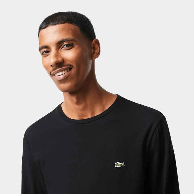 Men Lacoste V0ZN690 Black 031 Crew Neck Pima Cotton Jersey T-Shirt - Image 2