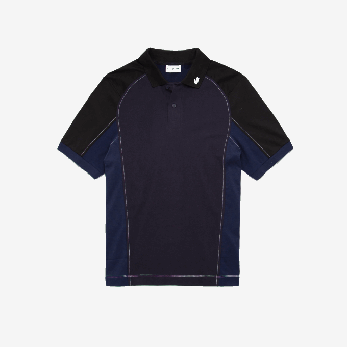 Men Lacoste V0ZN692 Navy Blue Black 7W4 Heritage Regular Fit Stretch Mini-Pique Polo - Image 1