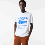 Men Lacoste V0ZN698 White 001 Relaxed Fit Crocodile T-Shirt