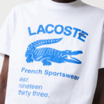 Men Lacoste V0ZN698 White 001 Relaxed Fit Crocodile T-Shirt - Image 4