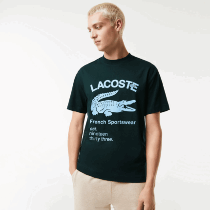 Men Lacoste V0ZN699 Green YZP Relaxed Fit Crocodile T-Shirt