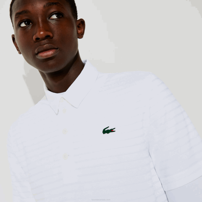 Men Lacoste V0ZN69 White 001 SPORT Textured Breathable Golf Polo - Image 2