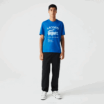 Men Lacoste V0ZN700 Blue K1Q Relaxed Fit Crocodile T-Shirt - Image 2