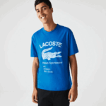 Men Lacoste V0ZN700 Blue K1Q Relaxed Fit Crocodile T-Shirt