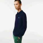 Men Lacoste V0ZN704 Navy Blue 7CG Classic Fit Speckled Print Polo - Image 2