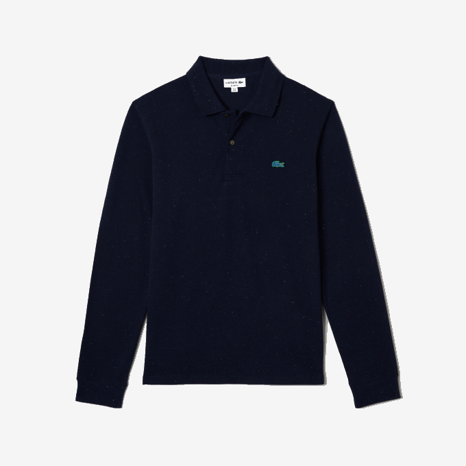 Men Lacoste V0ZN704 Navy Blue 7CG Classic Fit Speckled Print Polo - Image 5