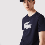 Men Lacoste V0ZN706 Navy Blue White 525 SPORT 3D Print Crocodile Breathable Jersey T-Shirt