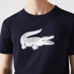Men Lacoste V0ZN706 Navy Blue White 525 SPORT 3D Print Crocodile Breathable Jersey T-Shirt - Image 4