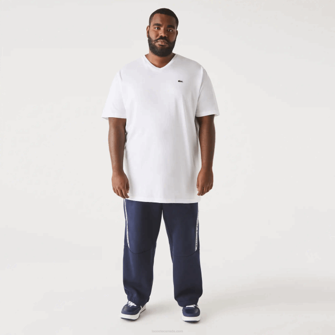 Men Lacoste V0ZN707 White 001 Regular Fit Ribbed V-Neck Cotton Polo Shirt (Plus Size) - Image 2