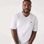 Men Lacoste V0ZN707 White 001 Regular Fit Ribbed V-Neck Cotton Polo Shirt (Plus Size)