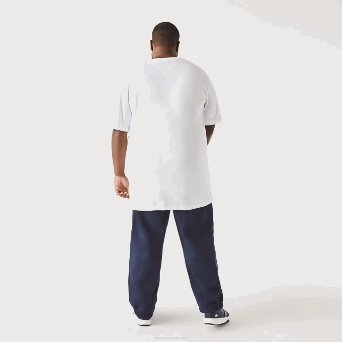 Men Lacoste V0ZN707 White 001 Regular Fit Ribbed V-Neck Cotton Polo Shirt (Plus Size) - Image 3