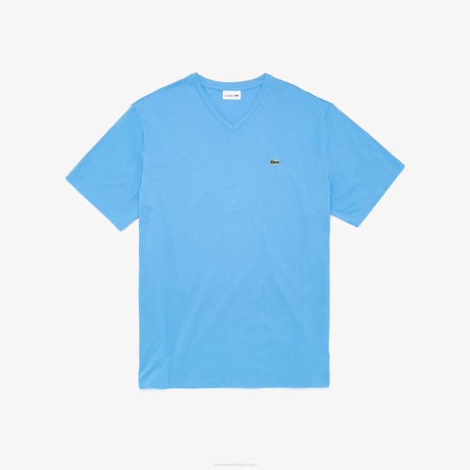 Men Lacoste V0ZN708 Blue 4XA Regular Fit Ribbed V-Neck Cotton Polo Shirt (Plus Size) - Image 1