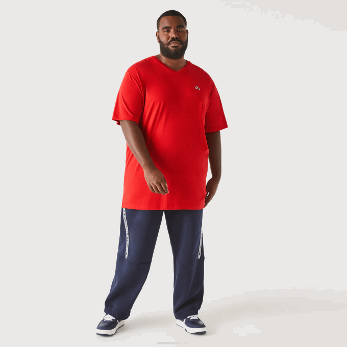 Men Lacoste V0ZN709 Red 240 Regular Fit Ribbed V-Neck Cotton Polo Shirt (Plus Size) - Image 2