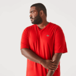 Men Lacoste V0ZN709 Red 240 Regular Fit Ribbed V-Neck Cotton Polo Shirt (Plus Size)