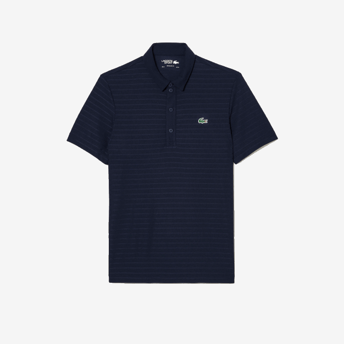Men Lacoste V0ZN70 Navy Blue 166 SPORT Textured Breathable Golf Polo - Image 4