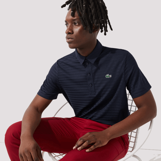 Men Lacoste V0ZN70 Navy Blue 166 SPORT Textured Breathable Golf Polo - Image 1