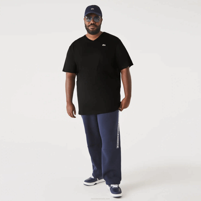 Men Lacoste V0ZN710 Black 031 Regular Fit Ribbed V-Neck Cotton Polo Shirt (Plus Size) - Image 2