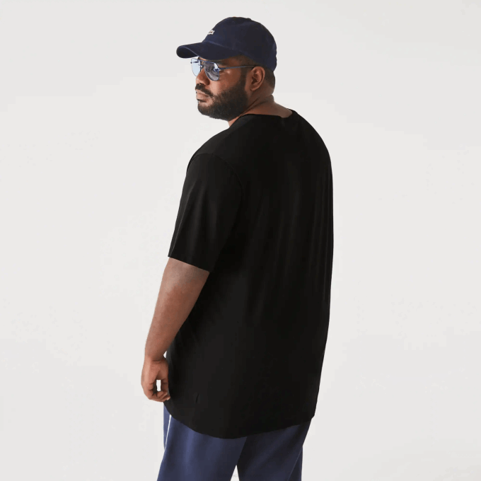 Men Lacoste V0ZN710 Black 031 Regular Fit Ribbed V-Neck Cotton Polo Shirt (Plus Size) - Image 3