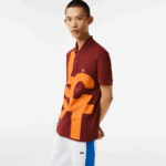 Men Lacoste V0ZN711 Bordeaux ZS1 Regular Fit Contrast Lettering Petit Pique Polo