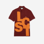Men Lacoste V0ZN711 Bordeaux ZS1 Regular Fit Contrast Lettering Petit Pique Polo - Image 4