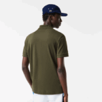 Men Lacoste V0ZN712 Khaki Green S7T Regular Fit Contrast Lettering Petit Pique Polo - Image 3