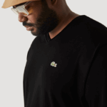 Men Lacoste V0ZN714 Black 031 V-Neck Jersey T-Shirt - Image 2