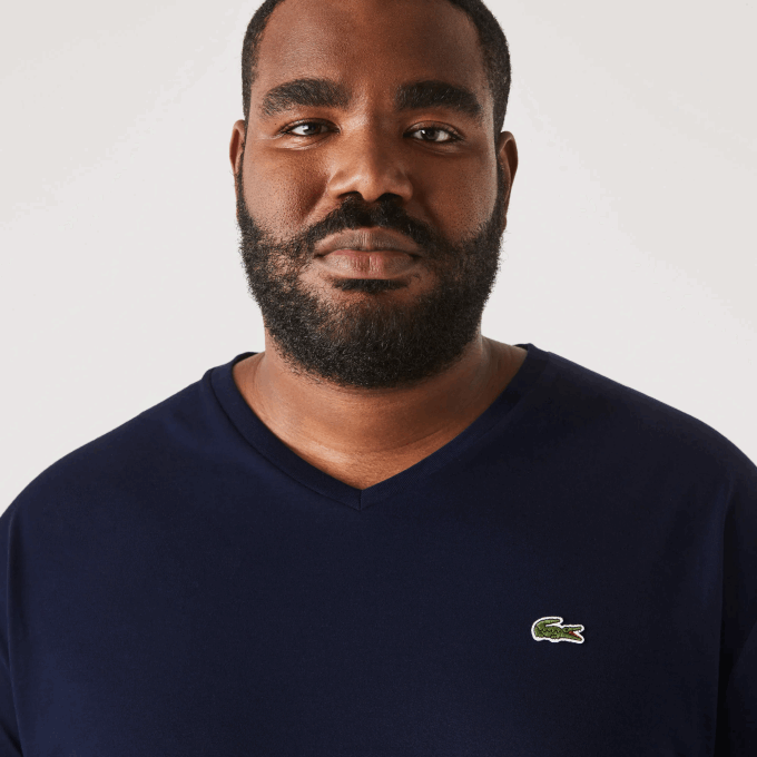 Men Lacoste V0ZN716 Navy Blue 166 V-Neck Jersey T-Shirt - Image 2
