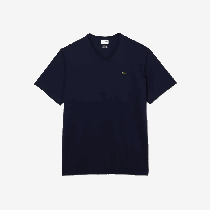 Men Lacoste V0ZN716 Navy Blue 166 V-Neck Jersey T-Shirt - Image 4