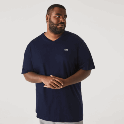 Men Lacoste V0ZN716 Navy Blue 166 V-Neck Jersey T-Shirt