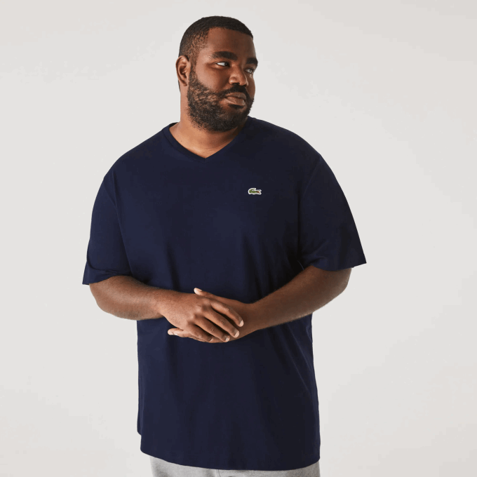 Men Lacoste V0ZN716 Navy Blue 166 V-Neck Jersey T-Shirt - Image 1