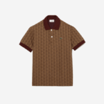 Men Lacoste V0ZN71 Beige Bordeaux MKJ Classic Fit Monogram Print Polo - Image 4