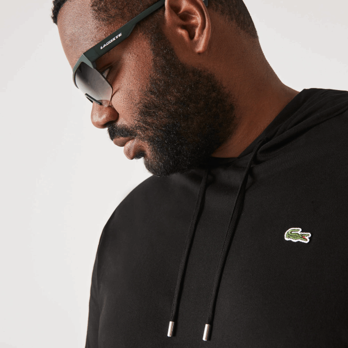 Men Lacoste V0ZN723 Black 031 XL Regular Fit Hooded T-Shirt - Image 2