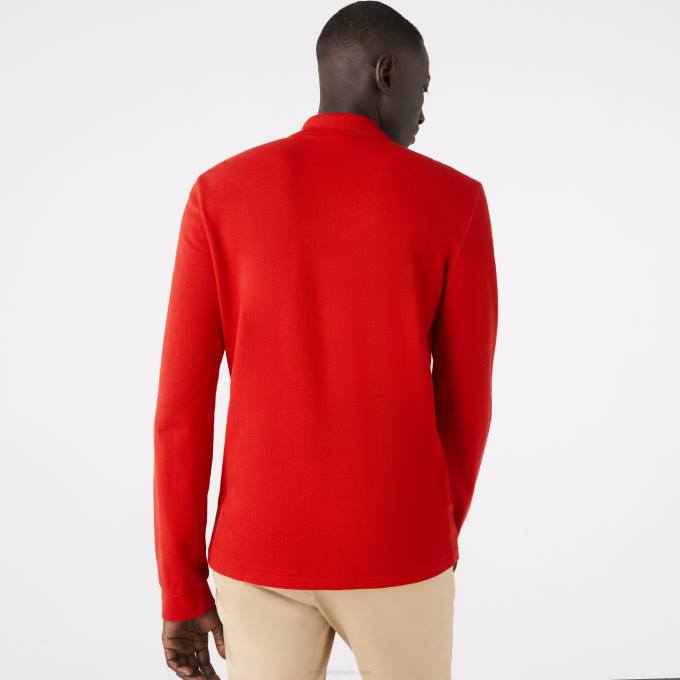 Men Lacoste V0ZN727 Red 240 Original L.12.12 Long Sleeve Polo - Image 3