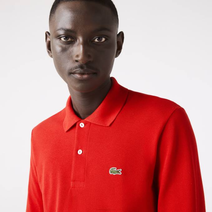 Men Lacoste V0ZN727 Red 240 Original L.12.12 Long Sleeve Polo - Image 1