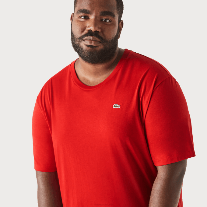 Men Lacoste V0ZN729 Red 240 XL Regular Fit Pima Cotton Jersey T-Shirt - Image 1