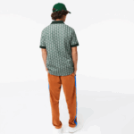 Men Lacoste V0ZN72 Green Beige 7M4 Classic Fit Monogram Print Polo - Image 3