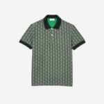 Men Lacoste V0ZN72 Green Beige 7M4 Classic Fit Monogram Print Polo - Image 4