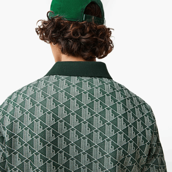 Men Lacoste V0ZN72 Green Beige 7M4 Classic Fit Monogram Print Polo - Image 5