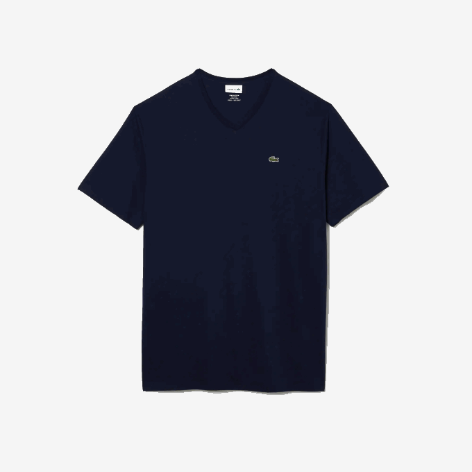 Men Lacoste V0ZN732 Navy Blue 166 Regular Fit Ribbed V-Neck Cotton Polo Shirt (Plus Size) - Image 5