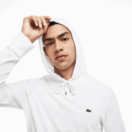 Men Lacoste V0ZN736 White 001 Hooded Cotton Jersey Sweatshirt