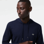 Men Lacoste V0ZN737 Navy Blue 166 Hooded Cotton Jersey Sweatshirt - Image 2