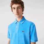 Men Lacoste V0ZN738 Blue 4XA Classic Fit Cotton Velvet Polo