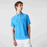 Men Lacoste V0ZN738 Blue 4XA Classic Fit Cotton Velvet Polo - Image 4